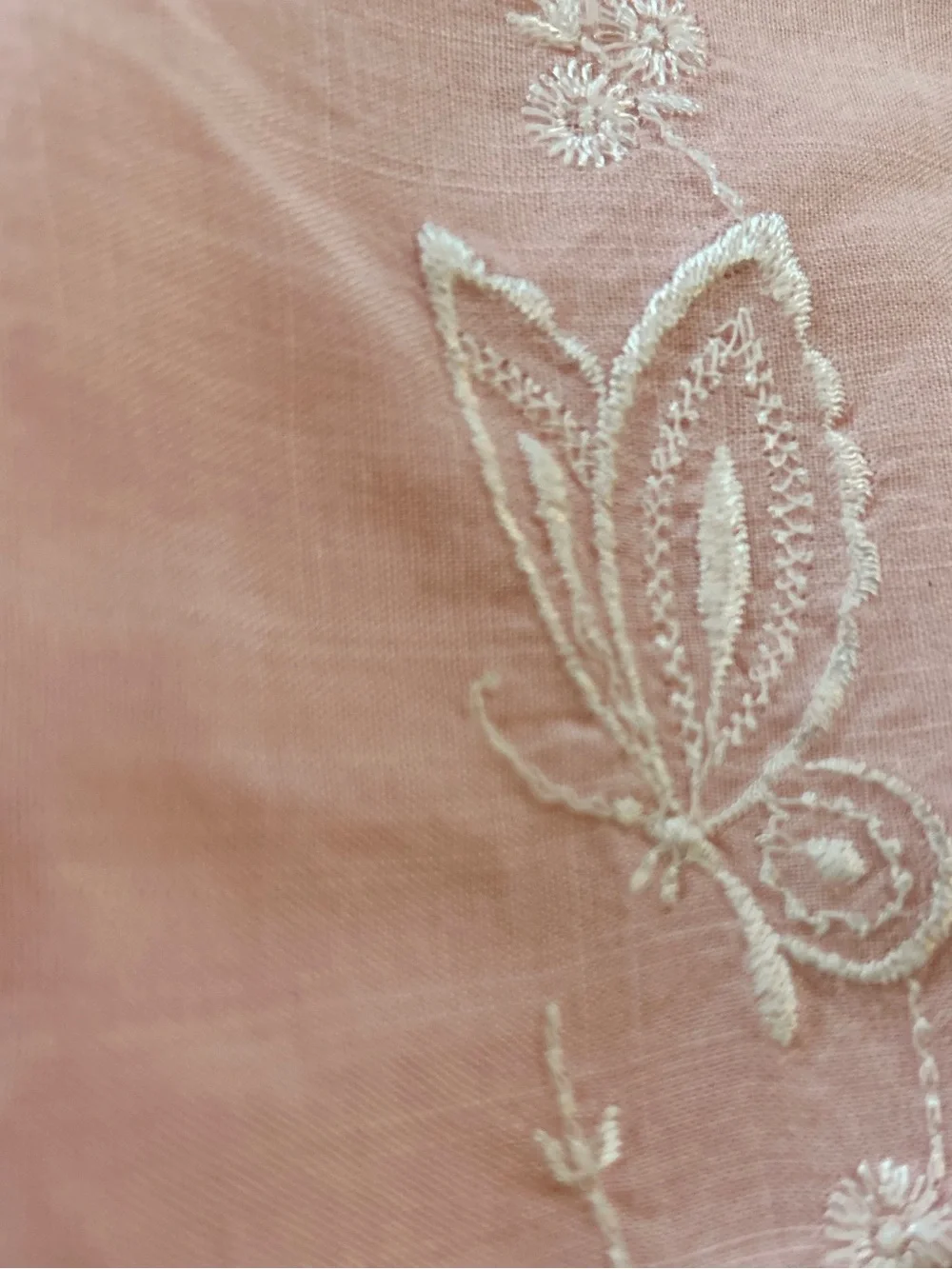 VTG Embroidered Pink Linen Guest Napkin Towels White Floral Butterfly set of 3